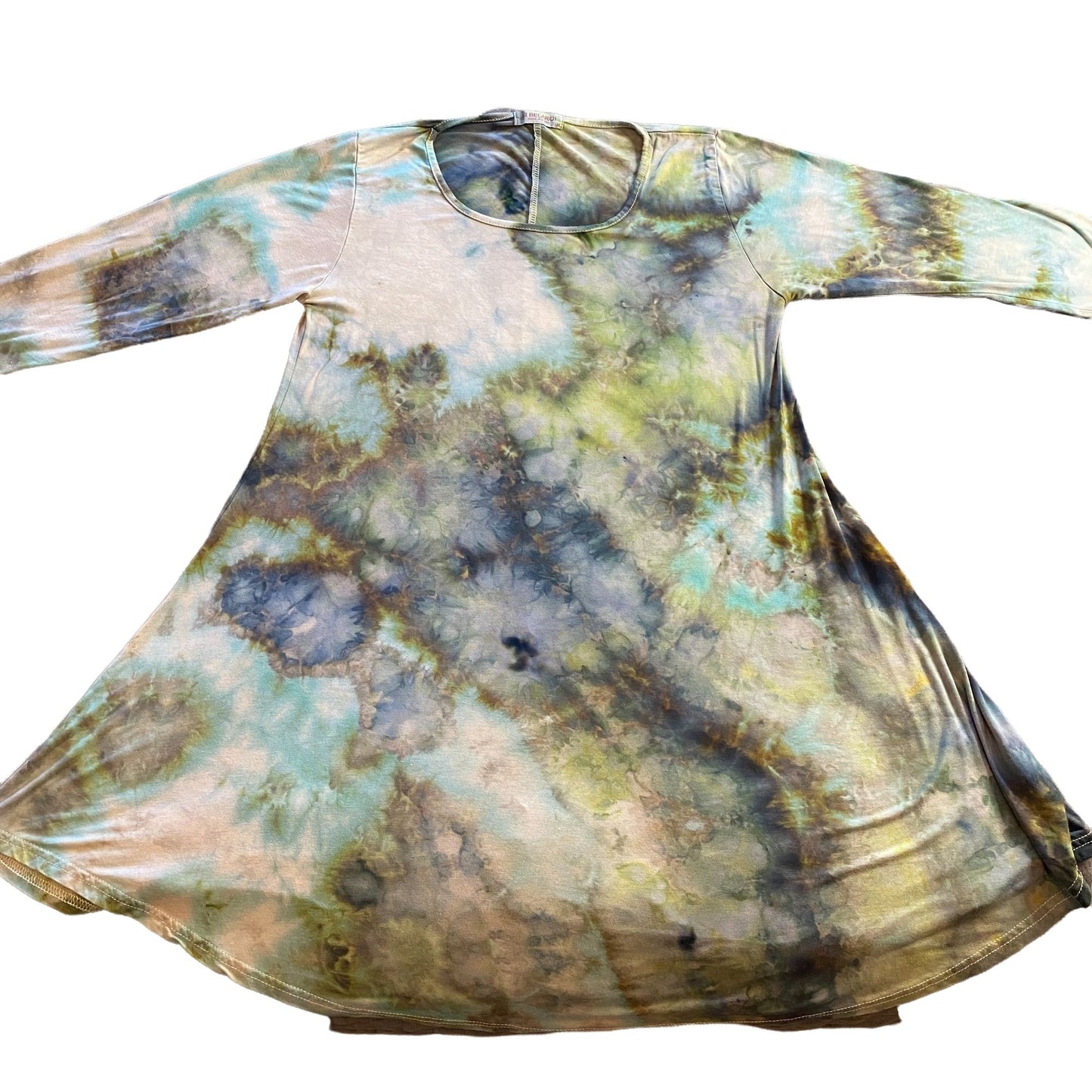 Dyed Flare Dress, 3/4 Sleeve