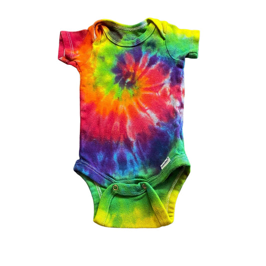Rainbow Spiral Tie Dye Baby Bodysuit || 0-3 Months, upcycled ♻️