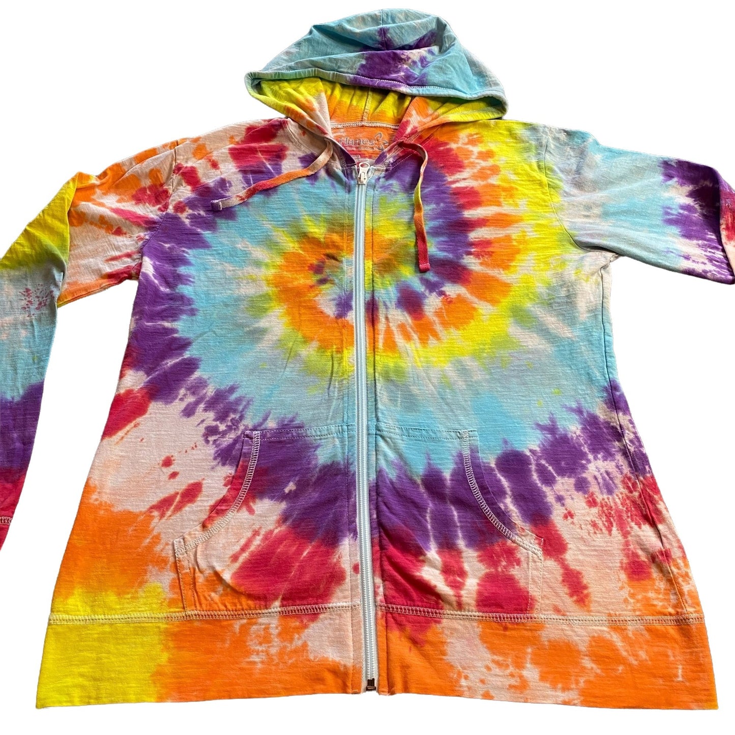 Rainbow Spiral Tie Dye Adult Lightweight Hoodie || M